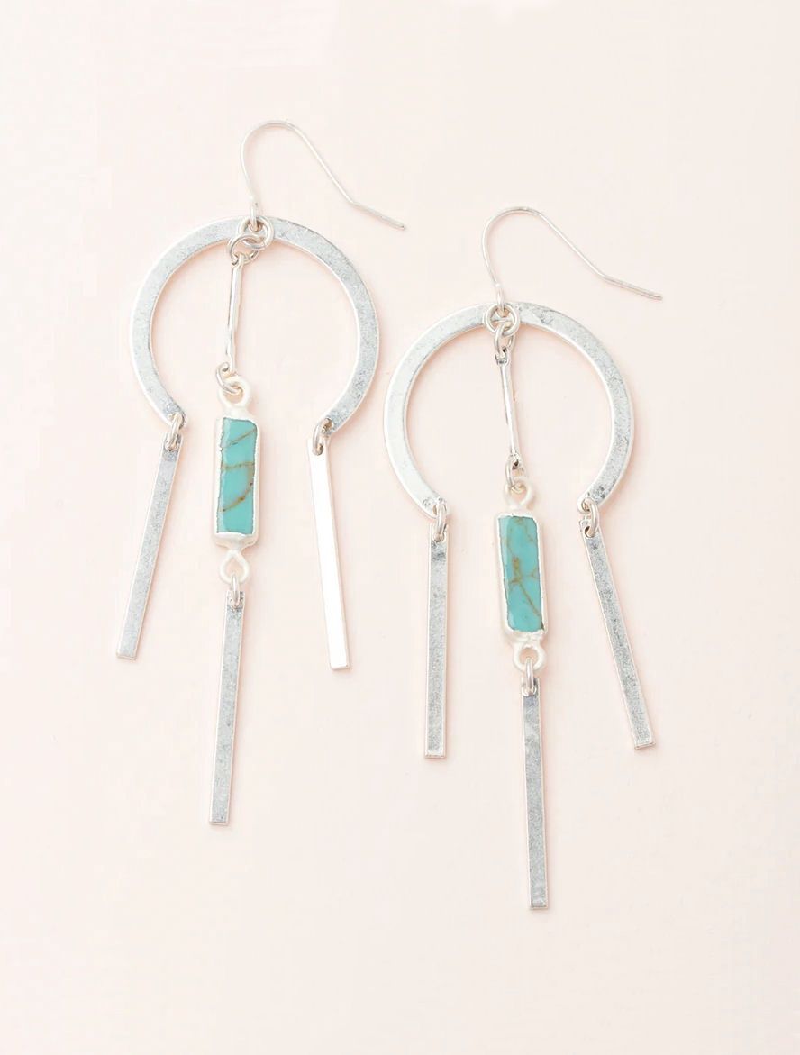 Turquoise Stone Dream Catcher Silver Earrings