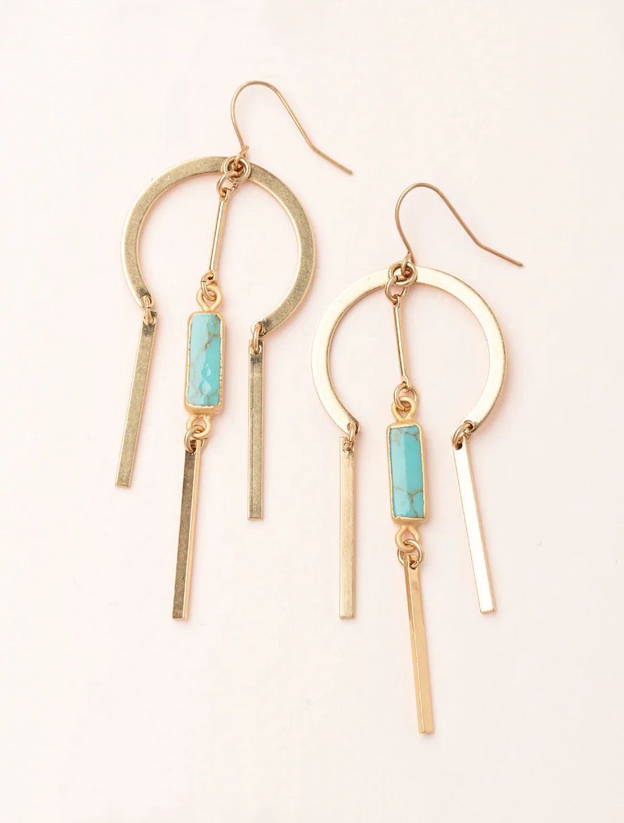 Turquoise Stone Dream Catcher Gold Earrings