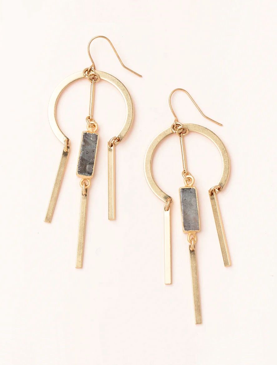 Labradorite Stone Dream Catcher Gold Earrings