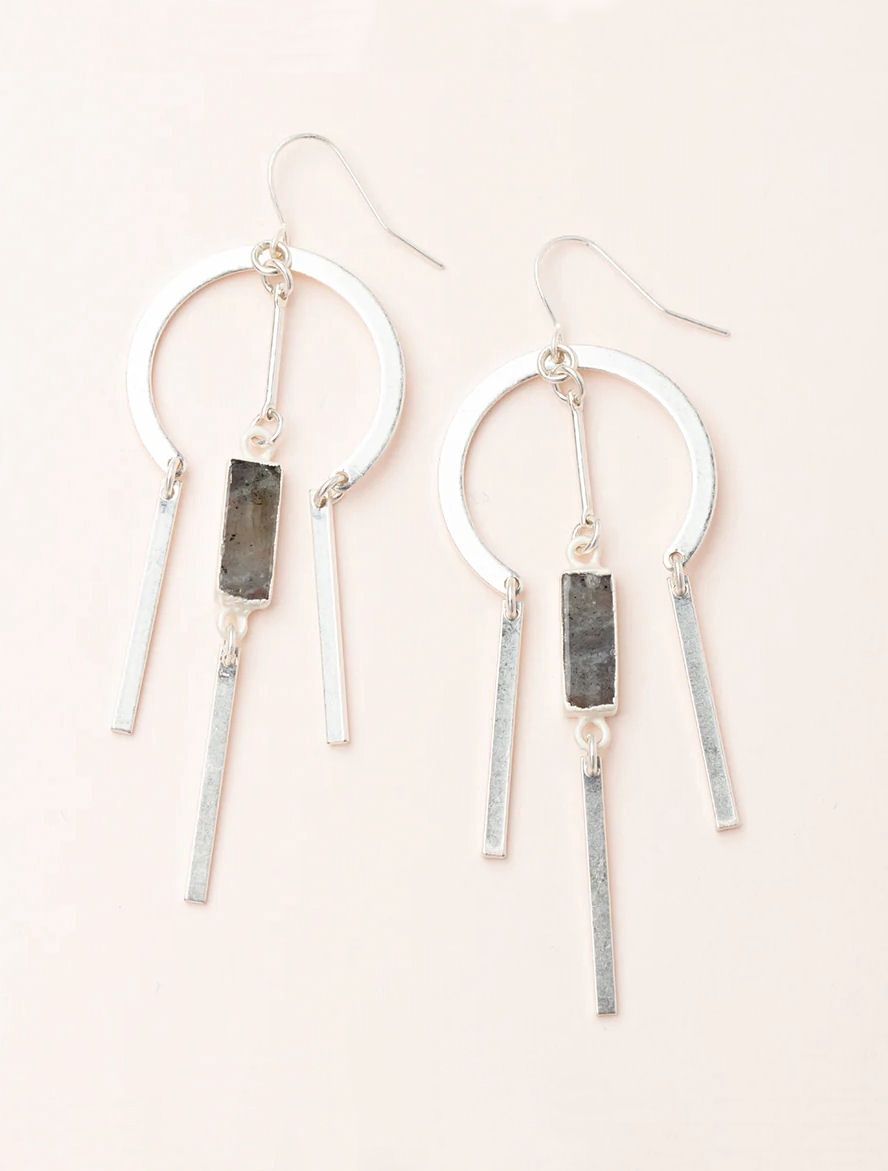Labradorite Stone Dream Catcher Silver Earrings