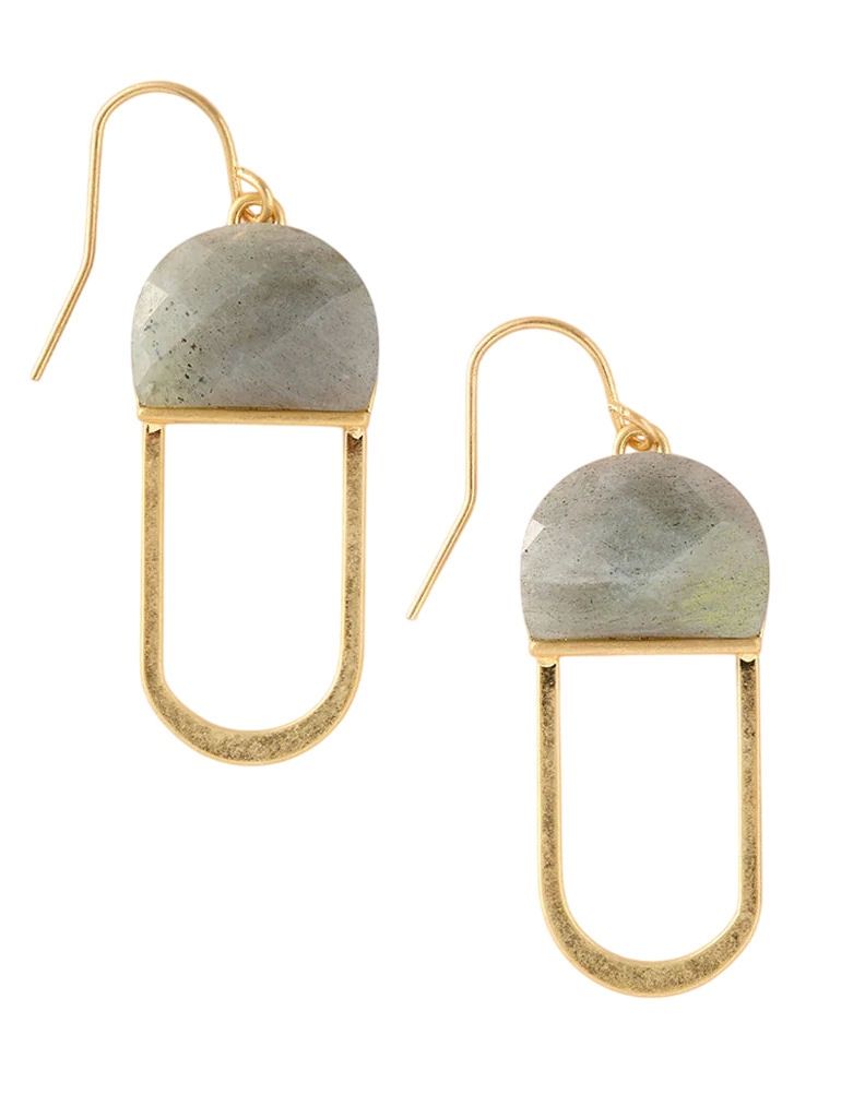 Labradorite Modern Stone Chandelier Gold Earrings