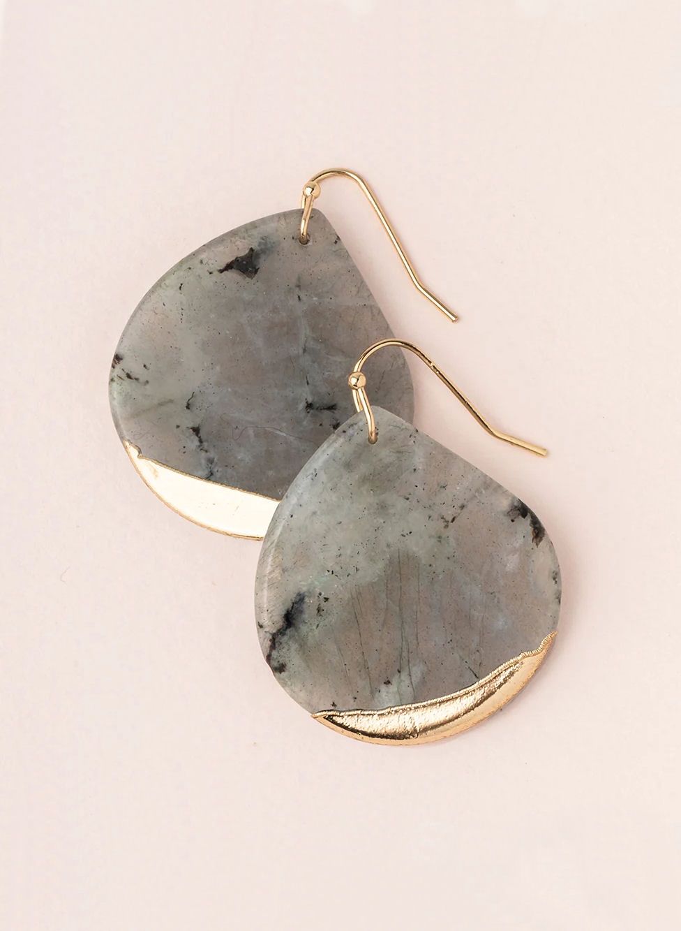 Labradorite Stone Dipped Teardrop Gold Earrings