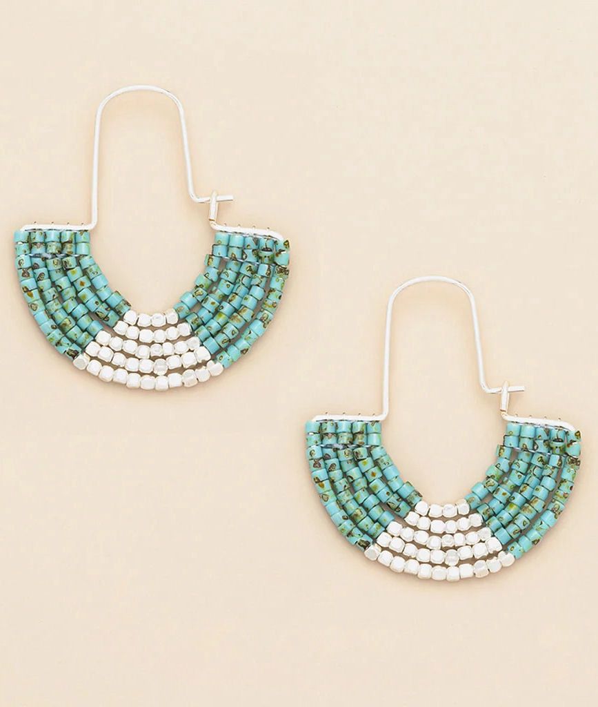 Chromacolor Miyuki Turquoise Silver U Hoop Earrings