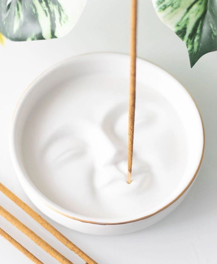 White Moon Face Ceramic Incense Holder Dish