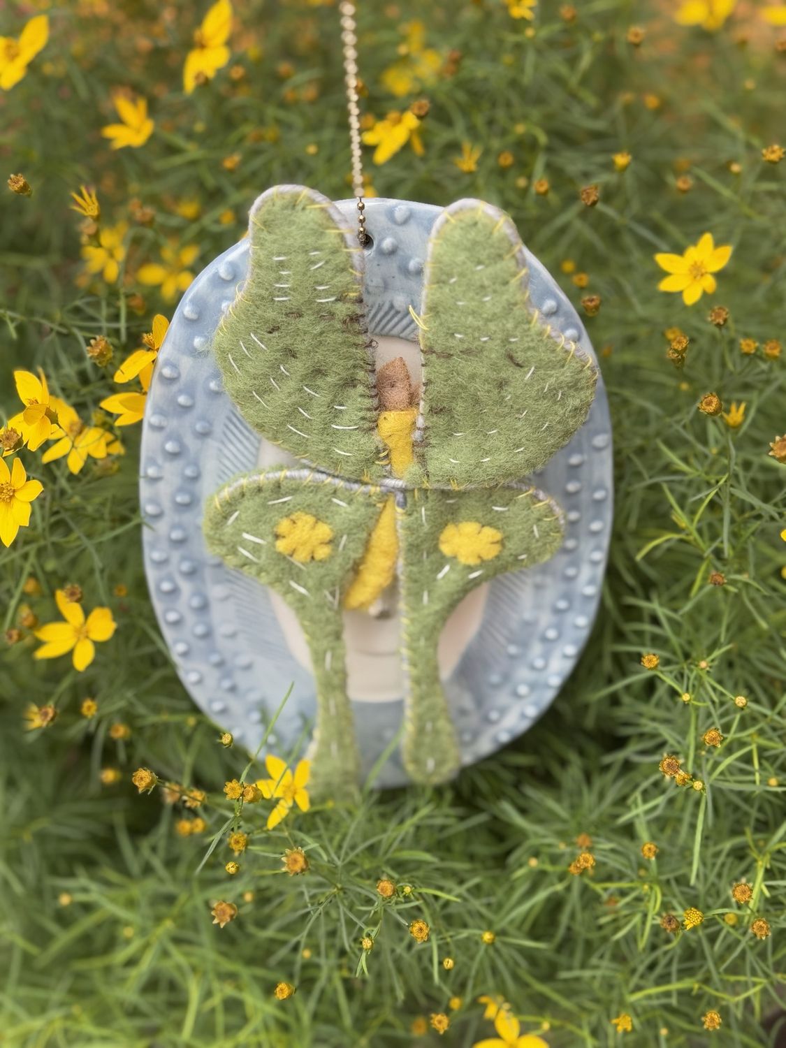 Felt Luna Moth Stoneware Wall Plate