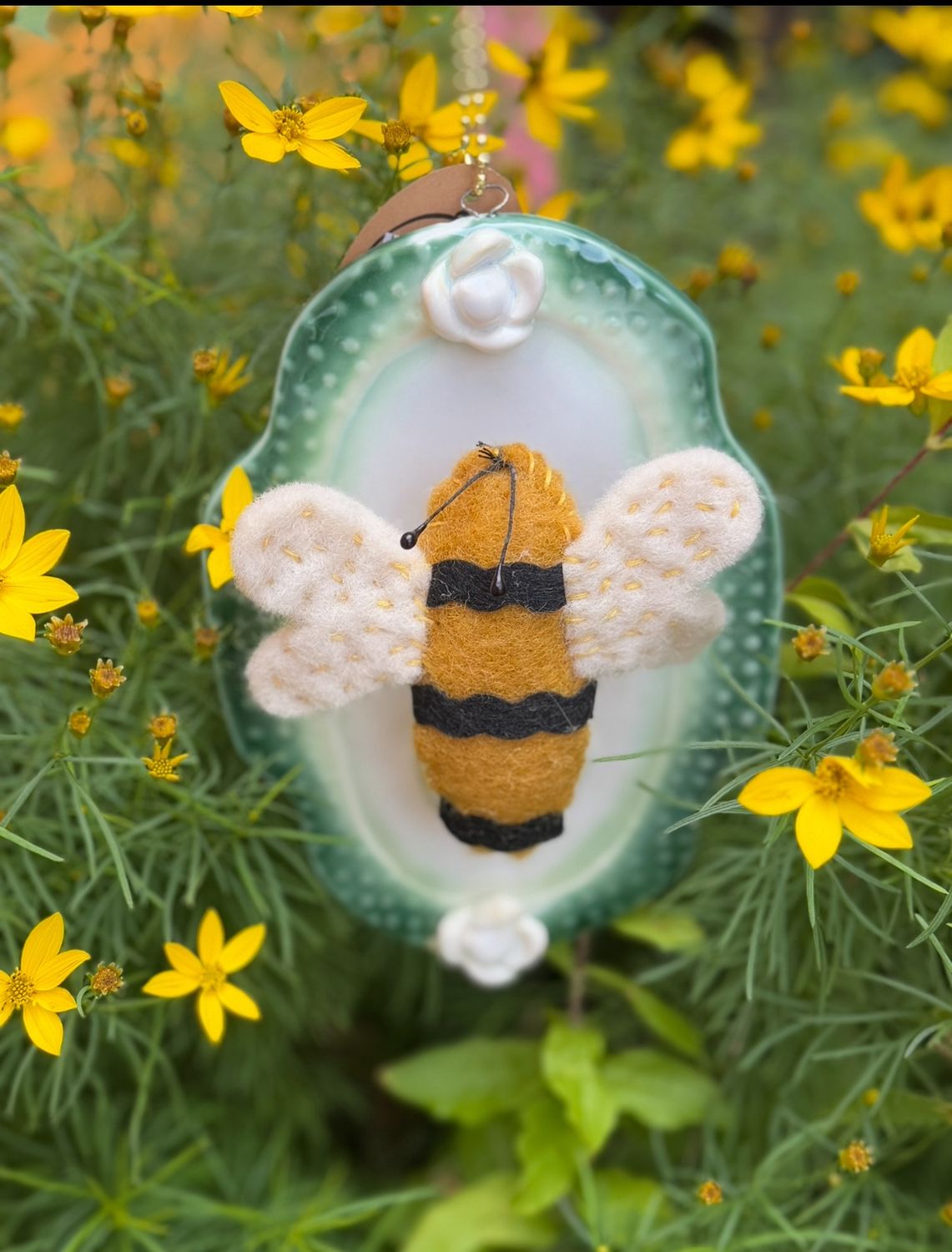 Felt Bee Stoneware Wall Plate
