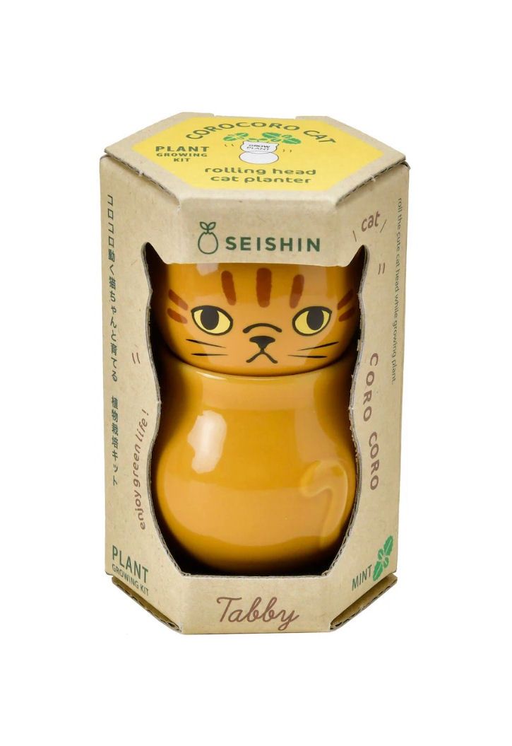 Corocoro Orange Tabby Cat Planter Peppermint Plant Growing Kit