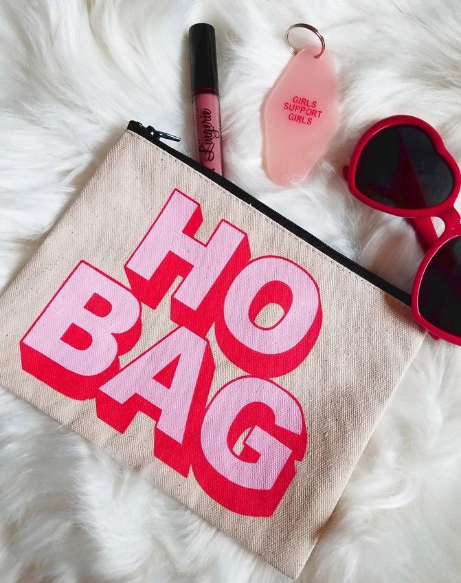 Ho Bag Cream And Pink Zipper Pouch