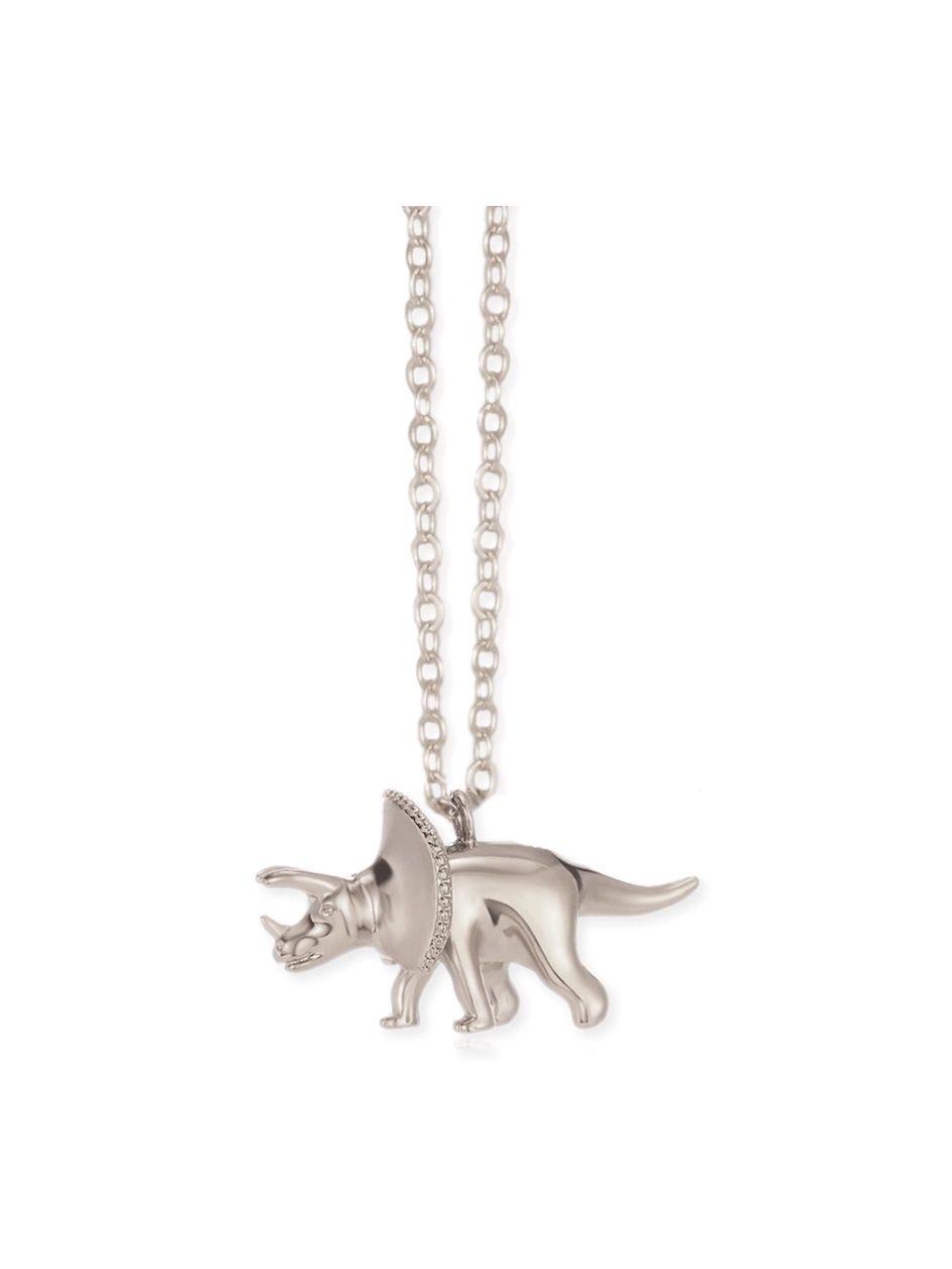 Prehistoric Times Silver Triceratops Dinosaur Necklace