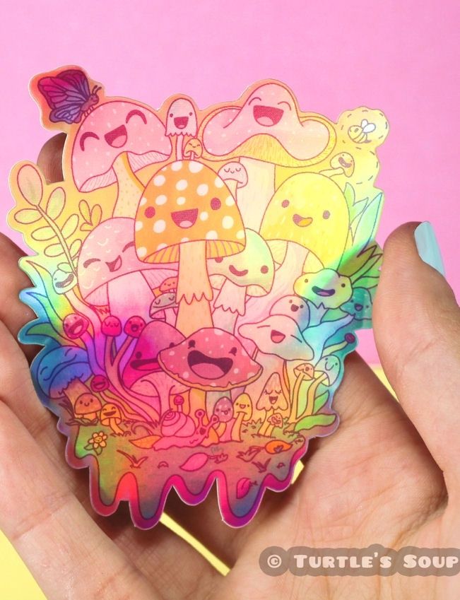Happy Mushrooms Holographic Sticker