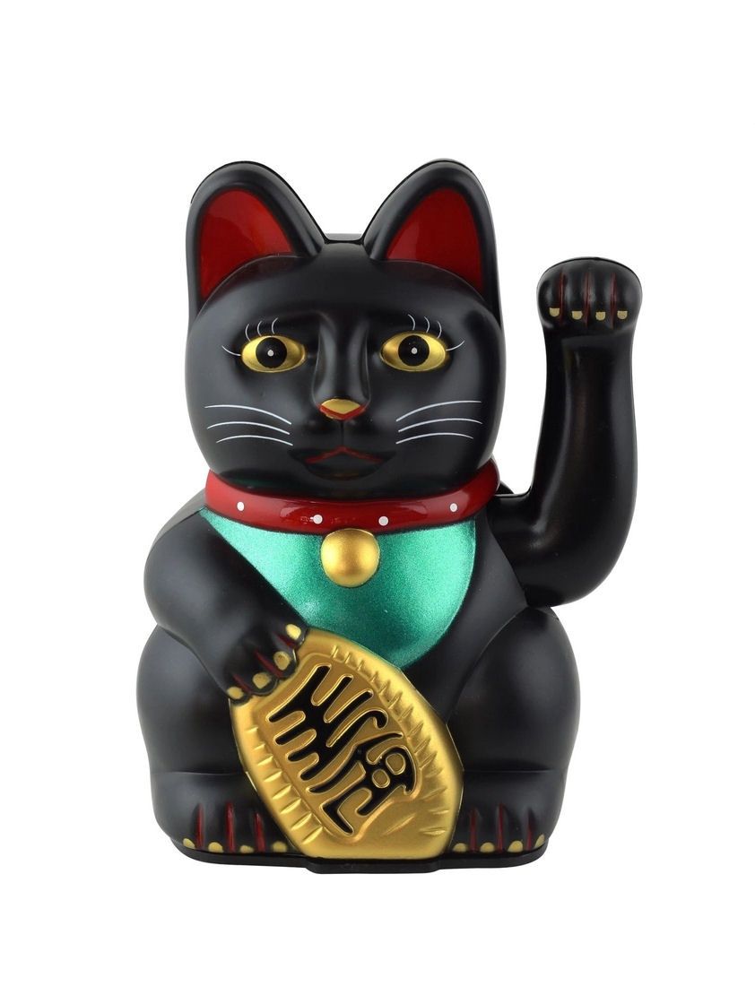 Black Waving Lucky Cat Maneki-Neko 5&quot; (13cm)