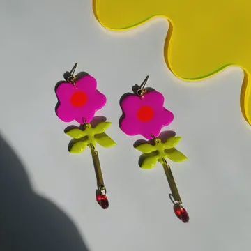 Pink Flower Droplets Earrings
