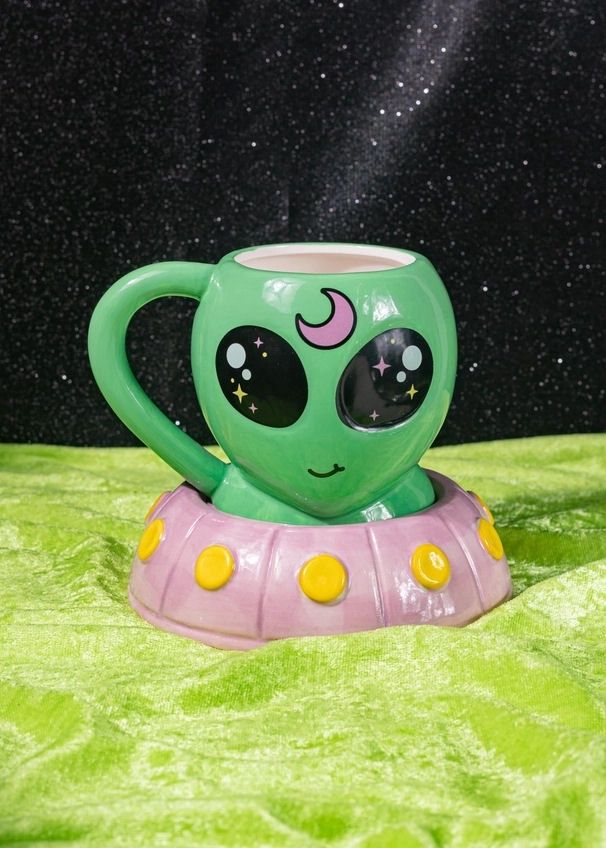 Spacey Alien UFO Mug And Saucer