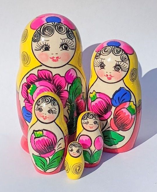 Pink And Yellow Floral Traditional Nesting Dolls