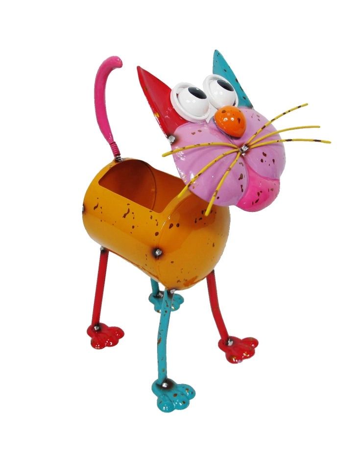 Painted And Enameled Metal Cat Planter