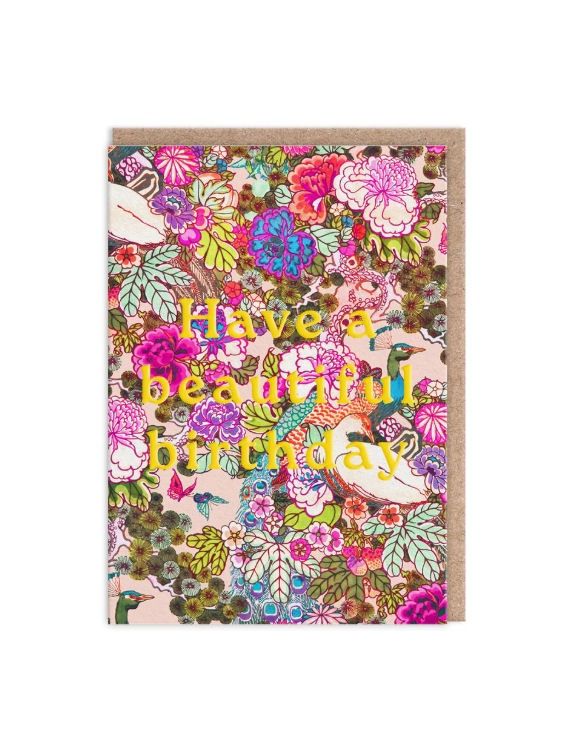 Have A Beautiful Birthday Neon Floral Peacock Card