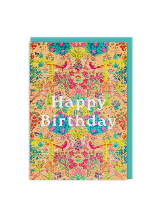 Happy Birthday Neon Floral Ornate Card