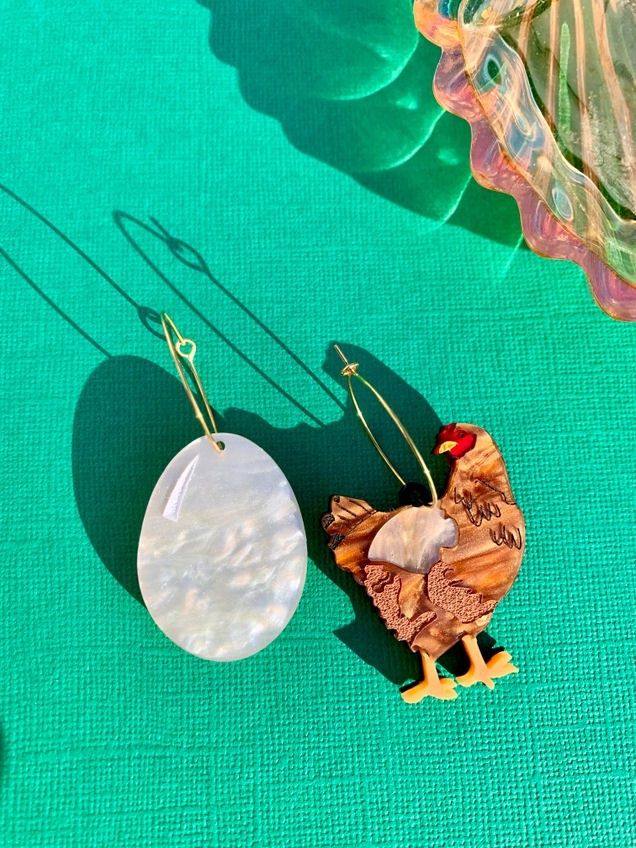 Brown Chicken And Egg Earrings