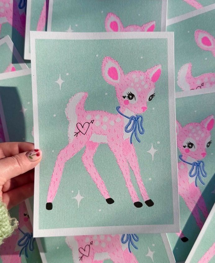 Kitsch Deer A5 Risograph Print