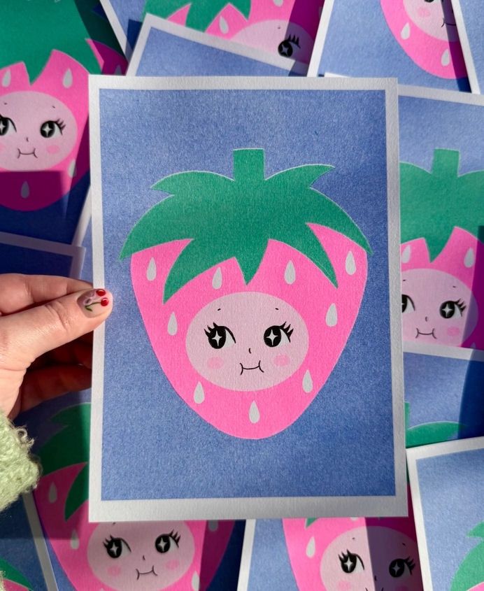 Strawberry Kewpie A5 Risograph Print