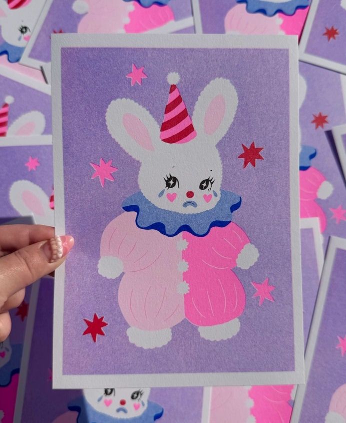 Clown Bunny A5 Risograph Print