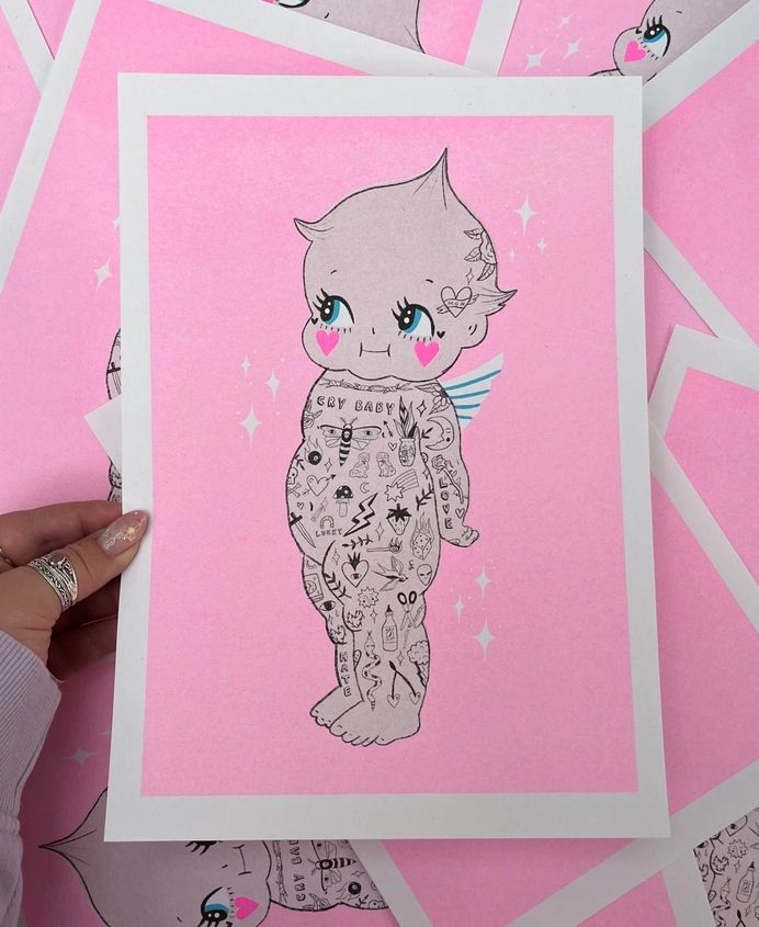 Tattooed Kewpie A4 Risograph Print