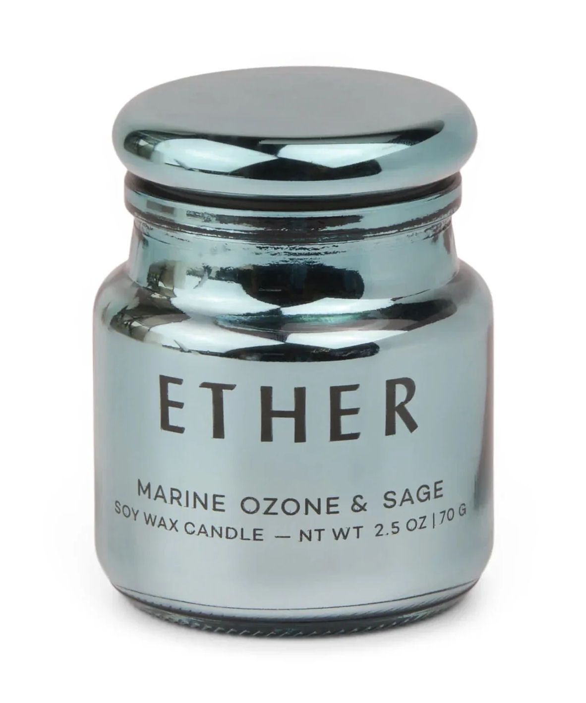 Etched Glass Light Blue Ether Marine Ozone And Sage 2.5oz Candle