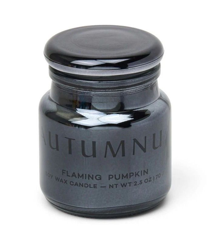 Etched Glass Black Autumnus Flaming Pumpkin 2.5oz Candle