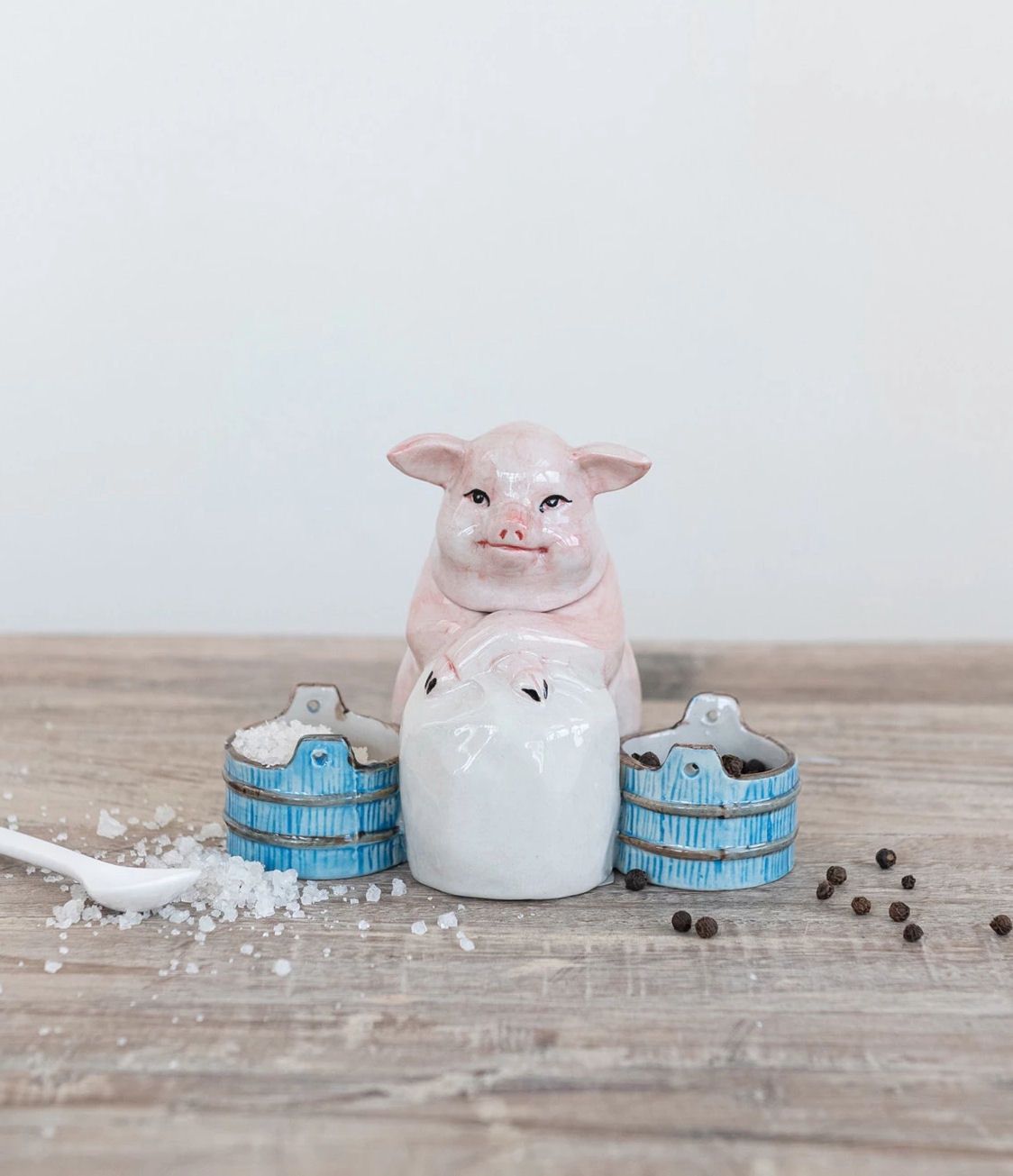 Vintage Pig Mustard Pot With Spoon