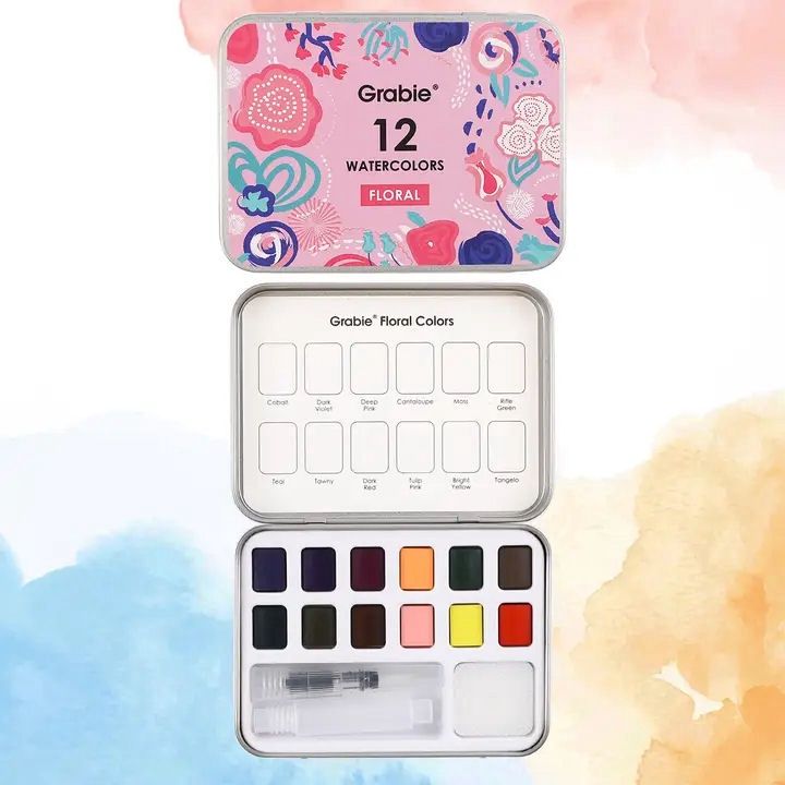 Floral Colors Watercolor Pocket Set Of 12 With Brush