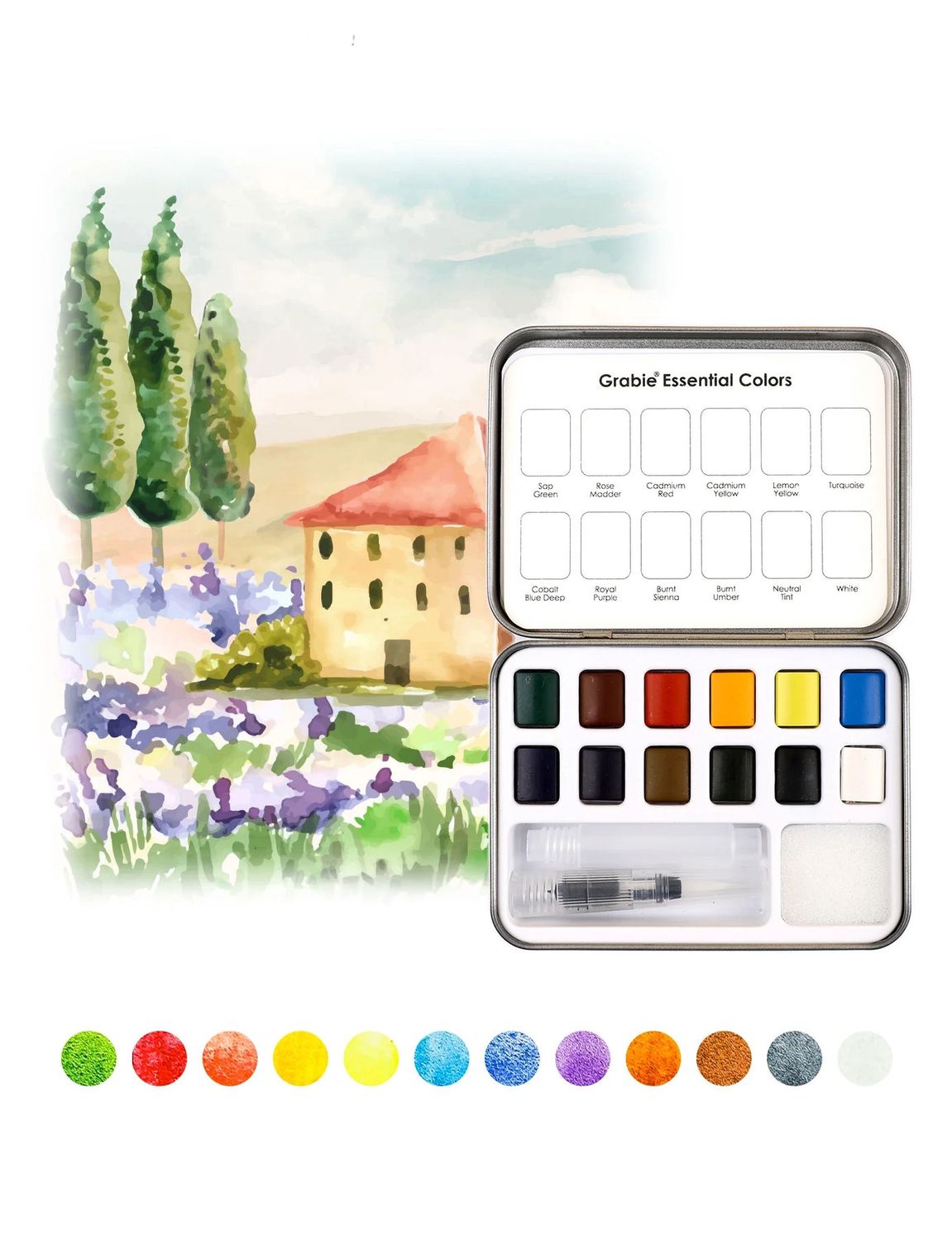Essential Colors Watercolor Pocket Set Of 12 With Brush