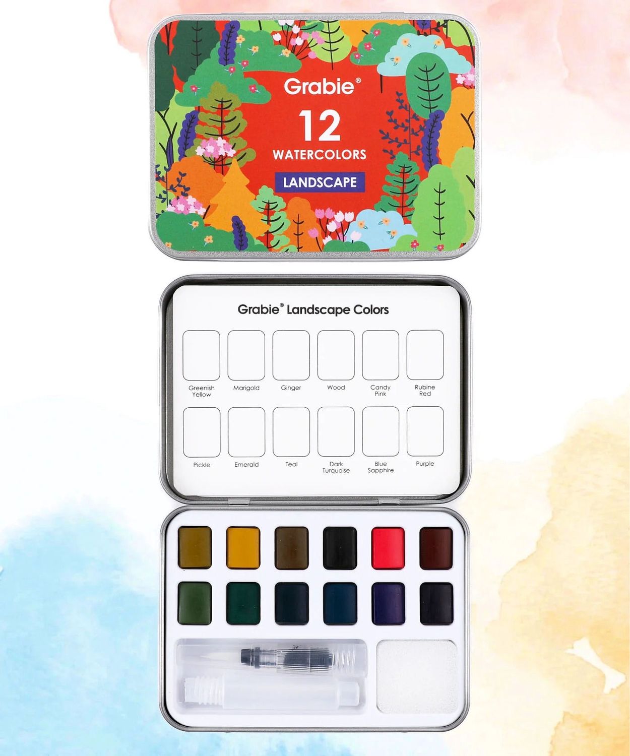 Landscape Colors Watercolor Pocket Set Of 12 With Brush