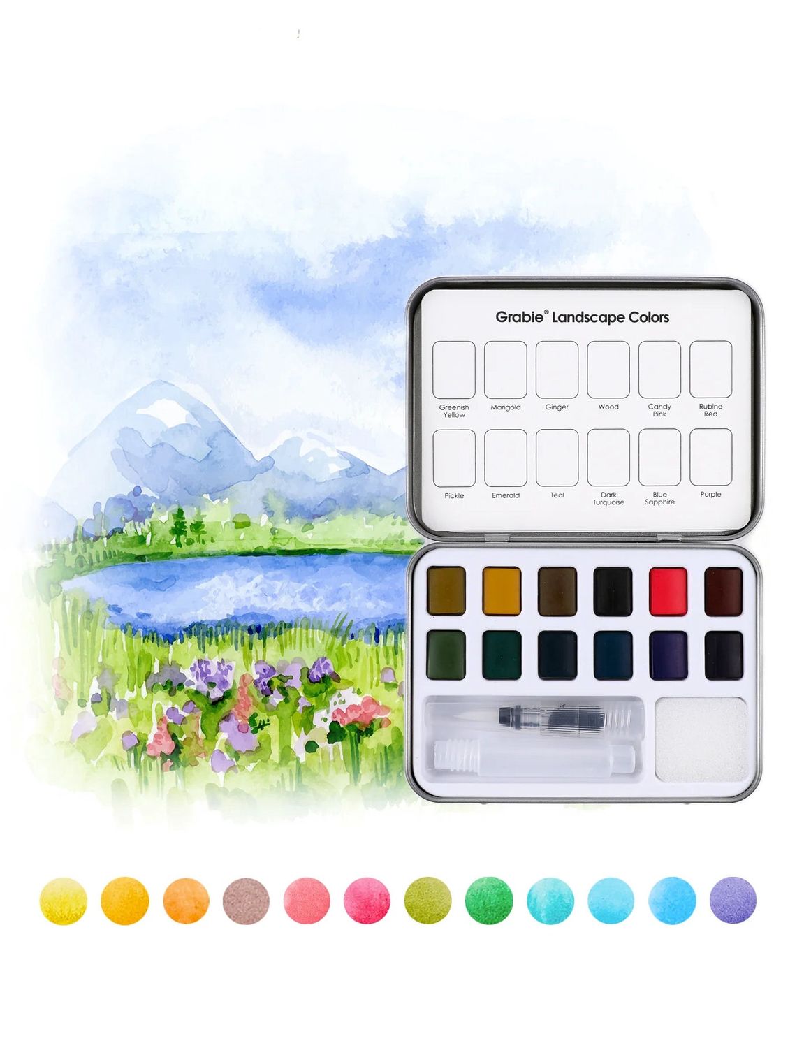 Landscape Colors Watercolor Pocket Set Of 12 With Brush