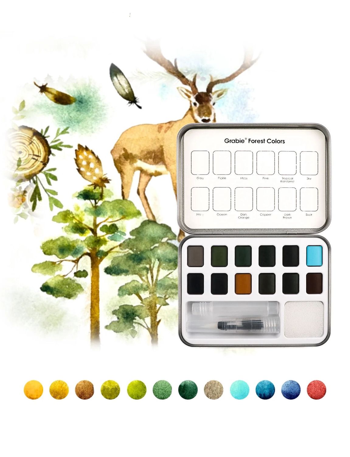 Forest Colors Watercolor Pocket Set Of 12 With Brush