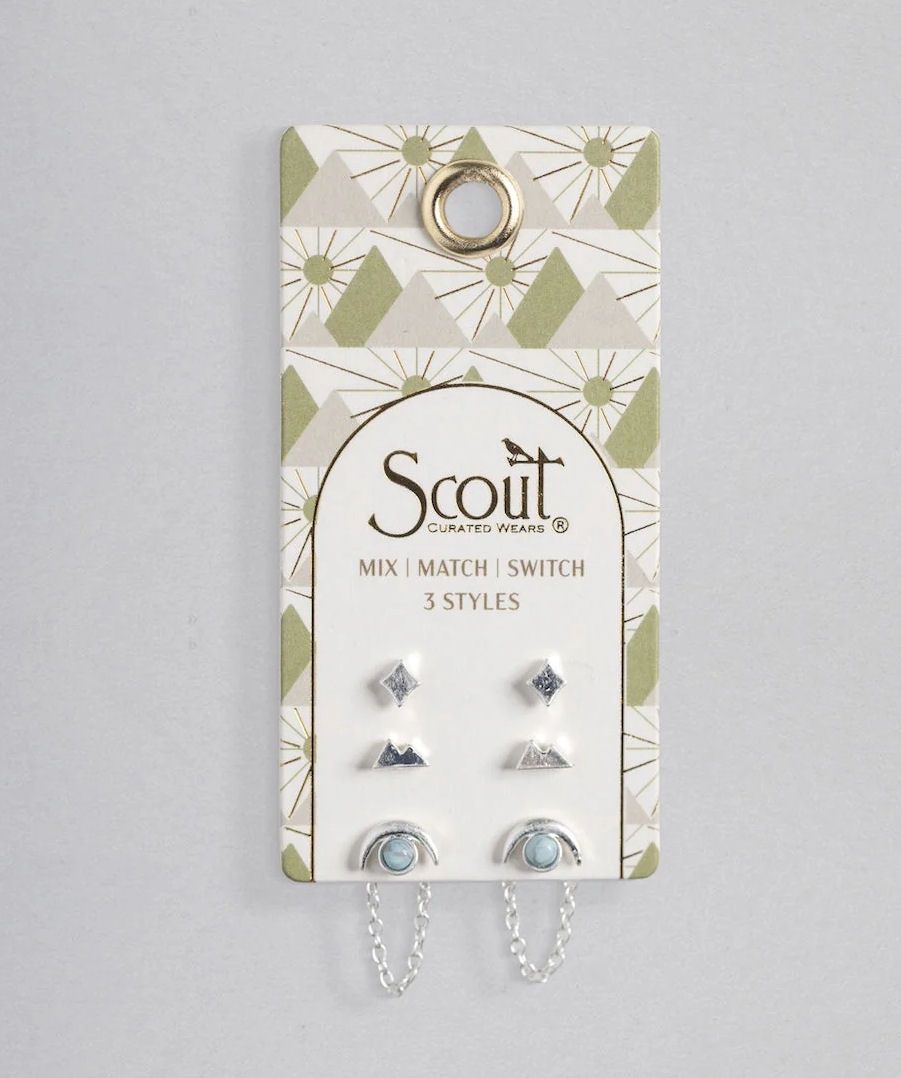 Stud Trio Mountain Blue Howlite Silver Earrings