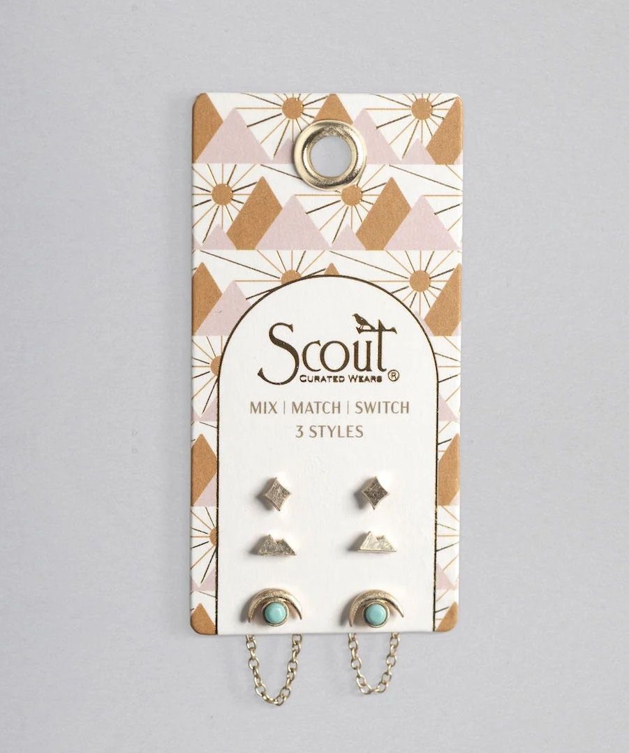 Stud Trio Mountain Turquoise Gold Earrings