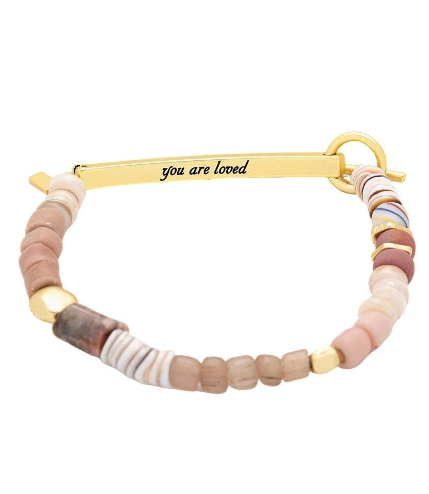 Hidden Message You Are Loved Rhodochrosite Gold Bracelet
