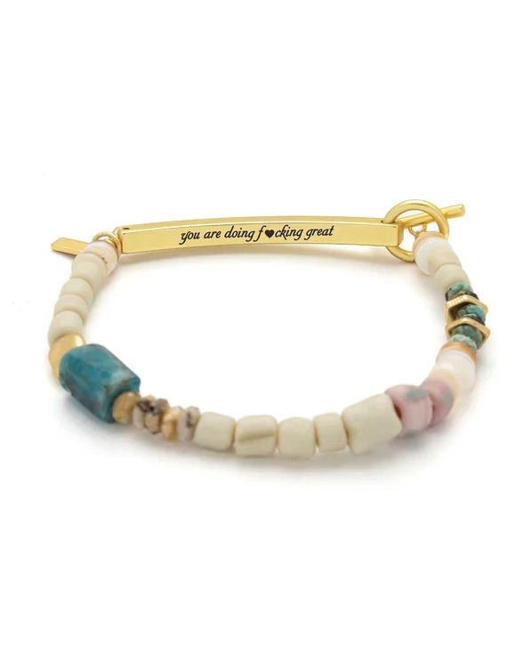 Hidden Message You Are Doing Fucking Great Blue Apatite Gold Bracelet