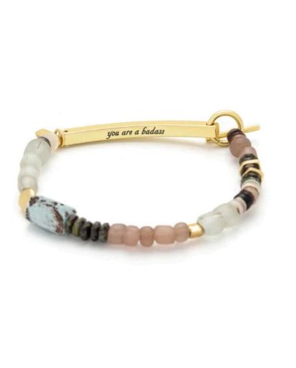 Hidden Message You Are A Badass Larimar Gold Bracelet