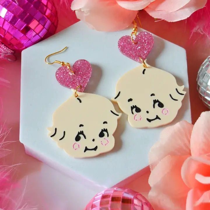 Kewpie Head Acrylic Earrings