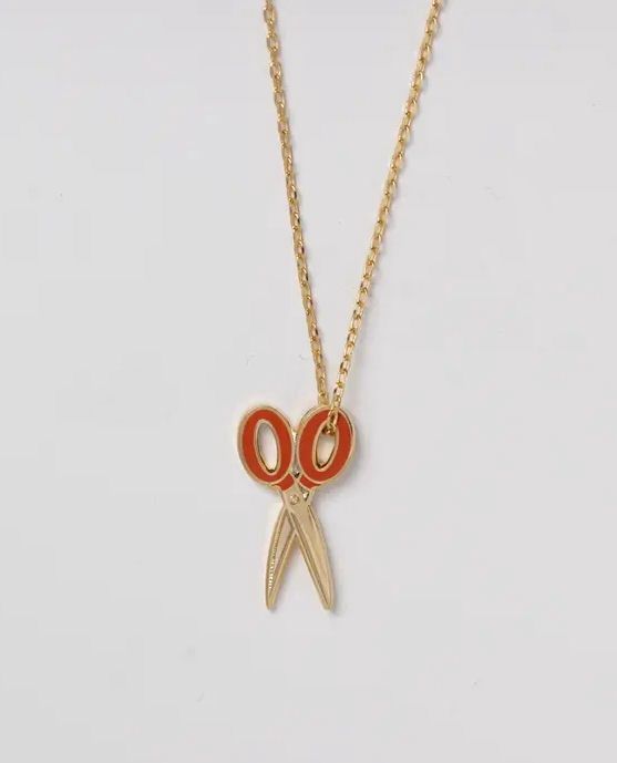 Red Handle Scissors Gold Necklace