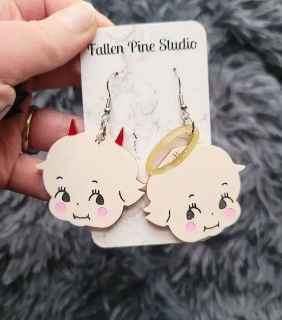 Angel And Devil Acrylic Kewpie Earrings