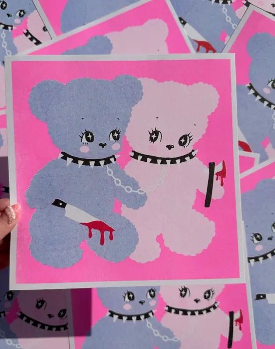 Scary Bears Square Risograph Print