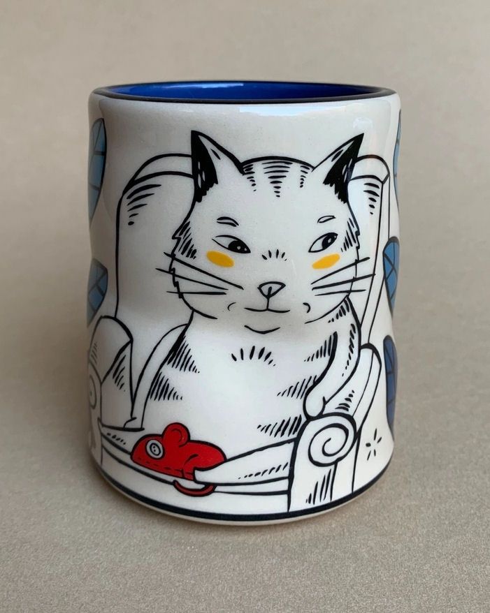 Lucky Cat With Mouse Large Cup