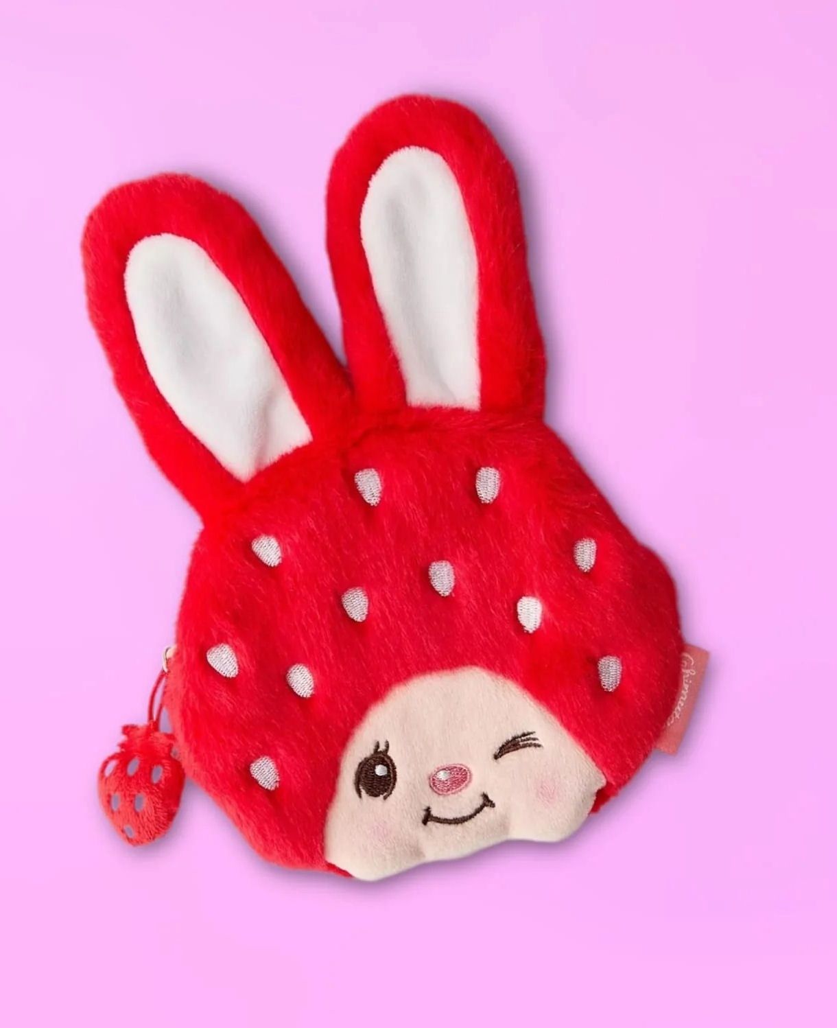 Monchhichi Strawberry Chimutan Red Bunny Ears Plush Coin Purse