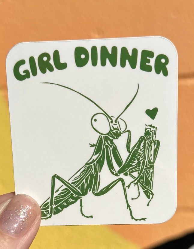 Girl Dinner Praying Mantis White Sticker