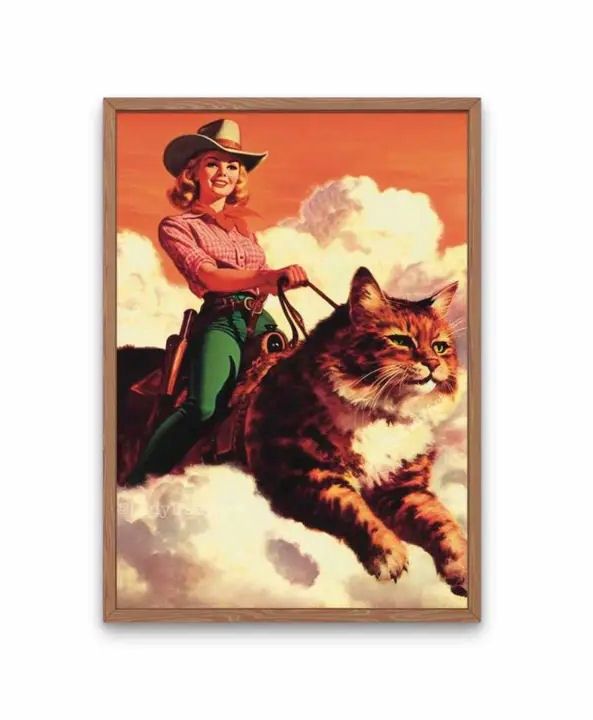 Cowgirl Cat Art Retro Western 8x10 Print