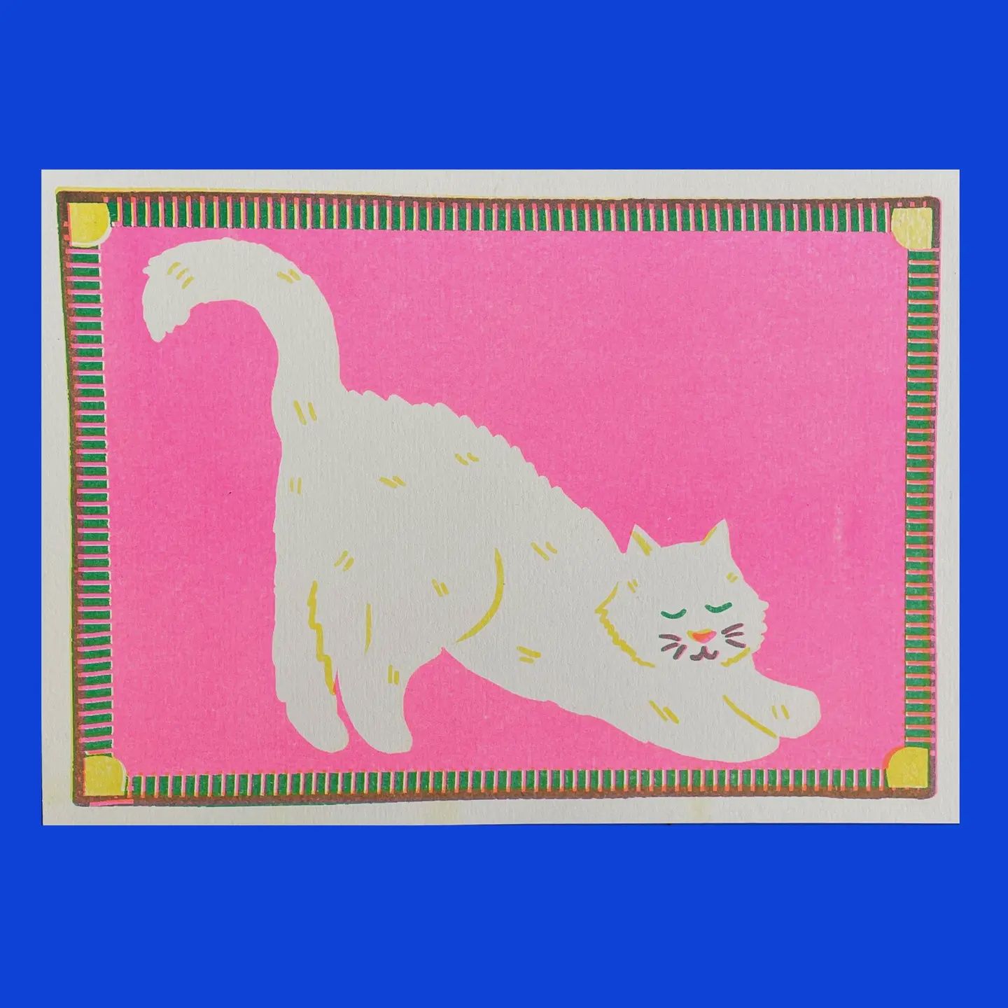 White Cat A5 Risograph Print