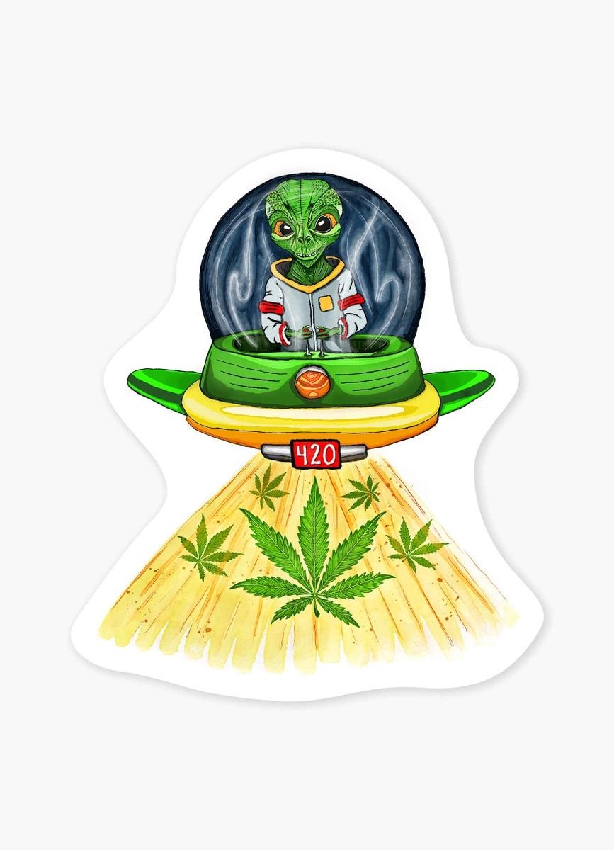 Alien UFO Weed Sticker