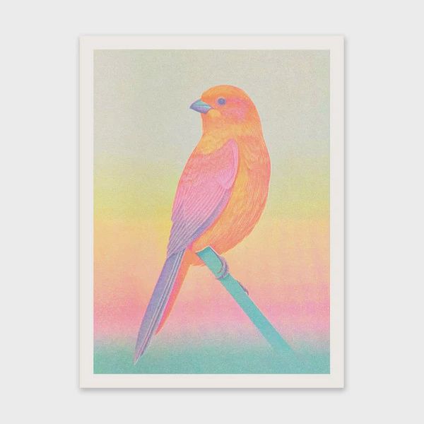 Neon Ombre Bird 8x6 Risograph Print